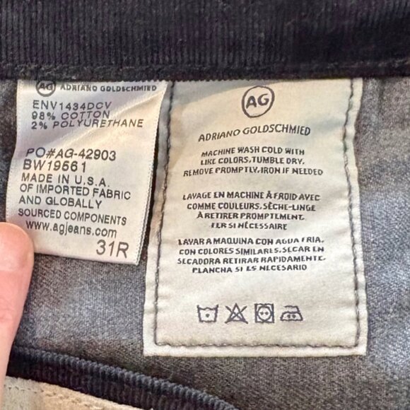 AG Adriano Goldschmied The Prima Cigarette Leg Corduroy Pants Navy Blue Size 31R - Picture 14 of 15